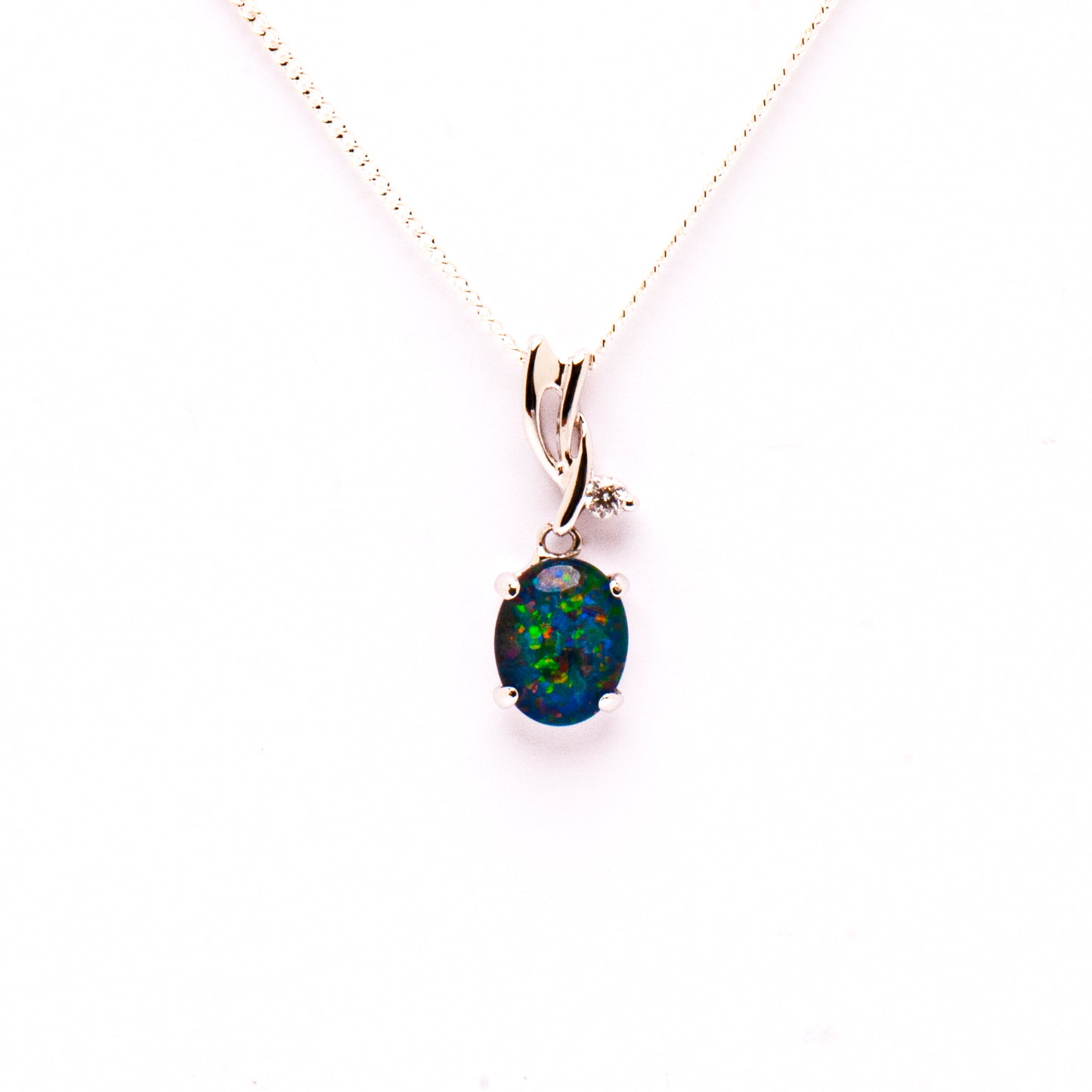 Sterling Silver Triplet Opal and Cubic Zirconia Pendant