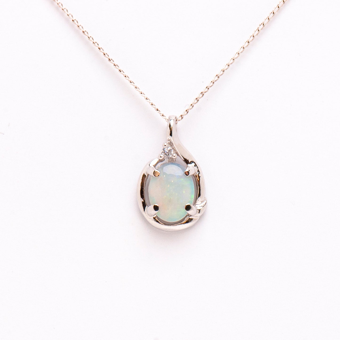 Sterling Silver Solid White Opal Pendant with Cubic Zirconia - Opalist