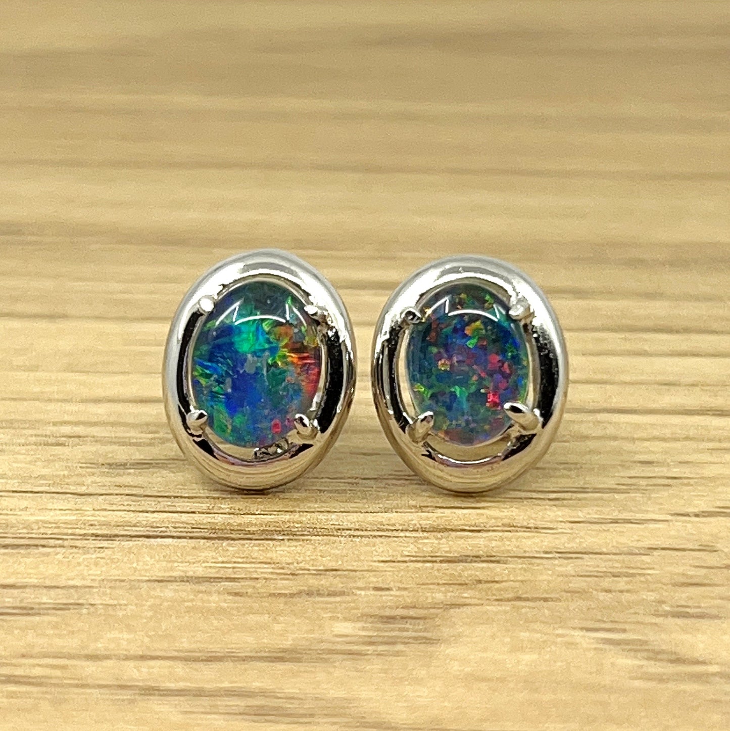 Sterling Silver Triplet Opal Earrings