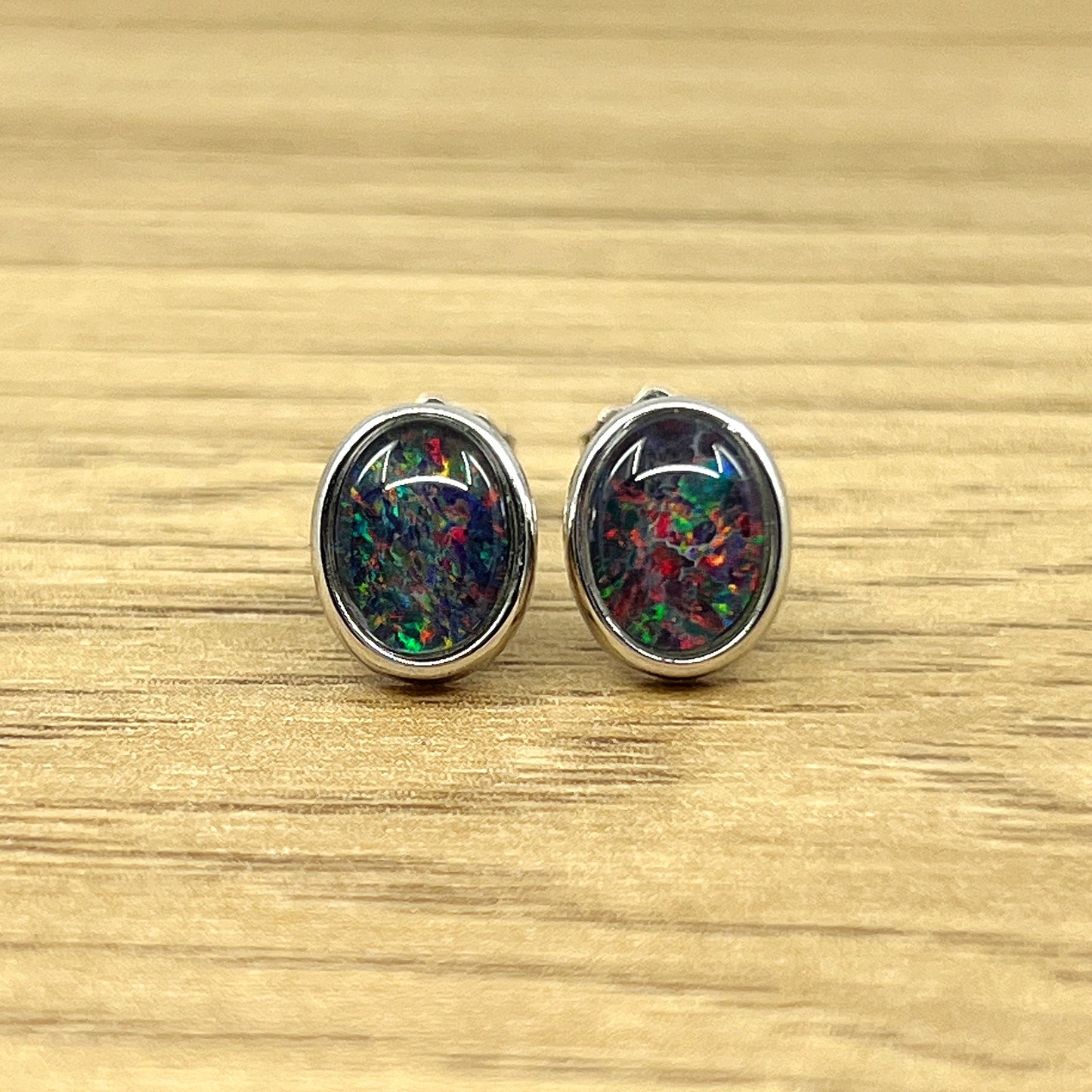 Sterling Silver Triplet Opal Stud Earrings