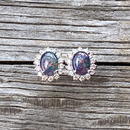 Sterling Silver Triplet Opal Earrings