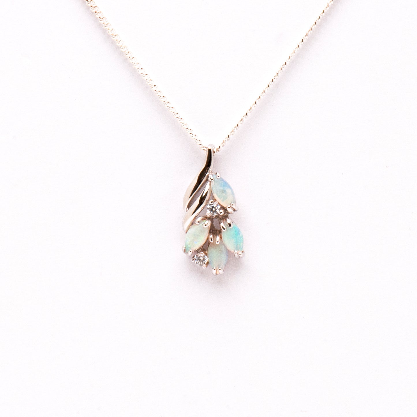 Sterling Silver White Opal Pendant with Cubic Zirconia