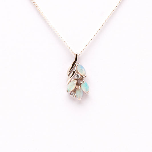 Sterling Silver White Opal Pendant with Cubic Zirconia