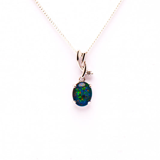 Sterling Silver Triplet Opal and Cubic Zirconia Pendant