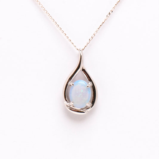 Sterling Silver Solid White Opal Pendant - Opalist