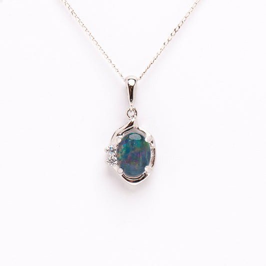 Sterling Silver Triplet Opal Pendant with Cubic Zirconia - Opalist