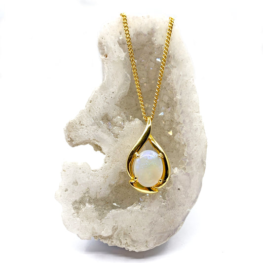 Australian crystal opal pendant made with gold plated sterling silver