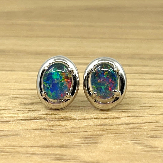 Sterling Silver Triplet Opal Earrings