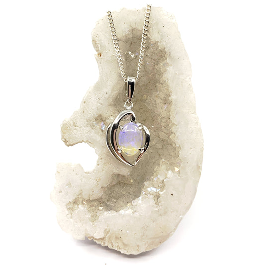 Sterling silver crystal opal pendant with purple hues