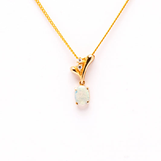 Gold Plated White Opal and Cubic Zirconia Pendant